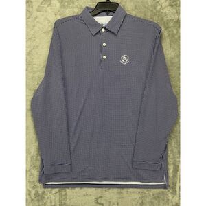 Ibkul Men's Performance Polo Shirt Navy Check XL Long Sleeve UPF 50+ Nylon Blend